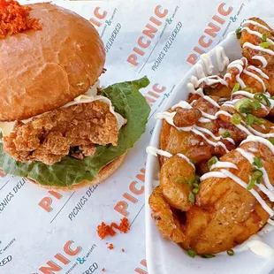 crawfish boil chicken sandwich with potatoes