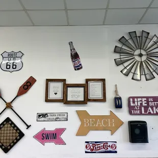 a variety of signs on the wall