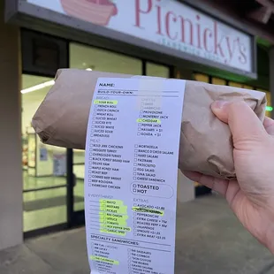 My takeout sandwich order wrapped and tagged at Picnicky&apos;s Sandwich Shop in Vallejo.