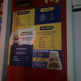 a menu on the wall