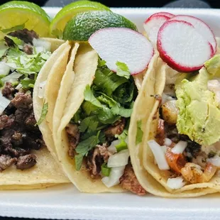 Beef, cheek, and shrimp tacos