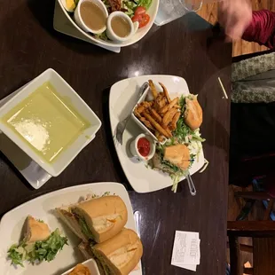 Roasted Poblano Pepper soup, Cobb Salad, The Orchard sandwich, and The Ultimate Sandwich