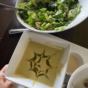 Poblano soup from Heaven &amp; Vermont salad.