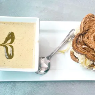tuna salad sandwich and roasted poblano soup