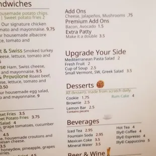 Menu that says you can substitute