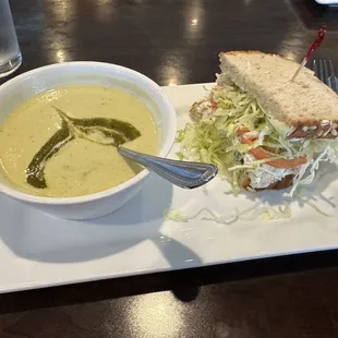 Poblano soup with half chicken salad sandwich.  Love.