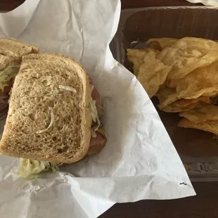 The Fabulous Roast Beef on marbled rye with the house potato chips. Really good with large portions and reasonably priced at $12.45.