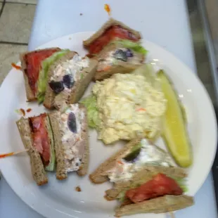 Triple Decker home-made chicken salad w/ home-made potato salad...YUM!!