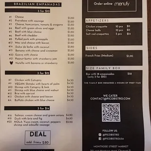 Current menu as of 9/16/22
