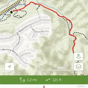 1.2 miles trail good for all skill levels (hiking, walking, trail running, &amp; nature trips) Dogs allowed but must be on a leash.