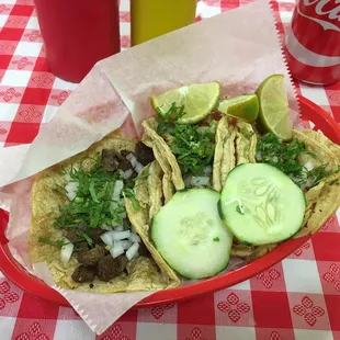 3 tacos (chicken and steak)