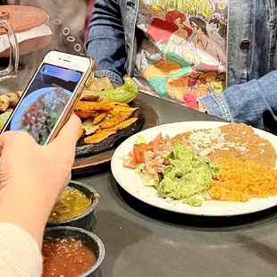 rice and beans and guac for fajitas