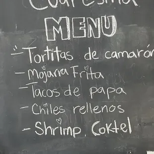 a menu written on a chalkboard