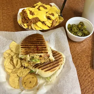 Chicken Torta &amp; pork nachos