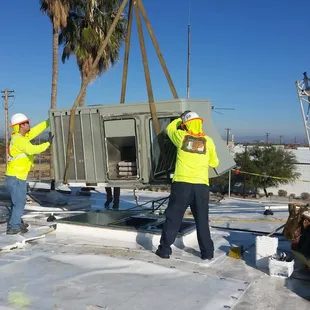 A rooftop commercial AC installation