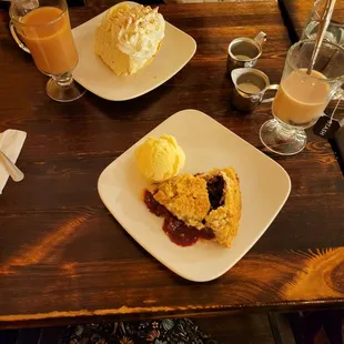 a couple of desserts on a table