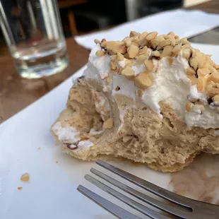 Close-up of partially eaten peanut butter cream pie