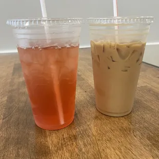 Green tea w blue raspberry and caramel macchiato