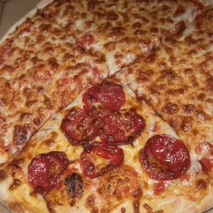 3 slices of cheese, 1 slice of pepperoni