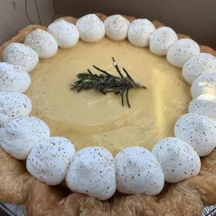 Eggnog pie with cranberry orange compote