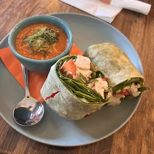 Strawberry Salad Spinach WRAP and Tomato Basil soup