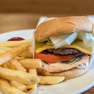 Cheeseburger and fries