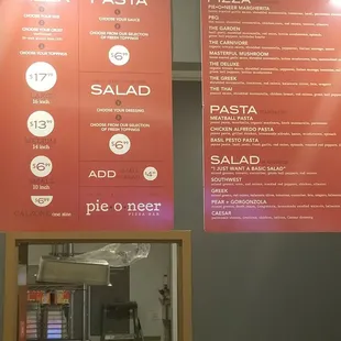 ows menus on the wall