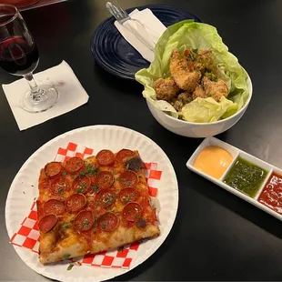 Pizza and salt and pepper chicken