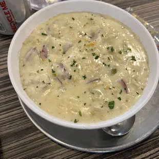 a bowl of soup on a plate