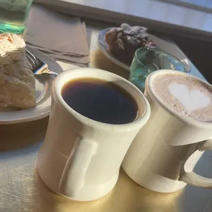 Coconut cream and pecan pie, marshmallow mocha latte and coffee
