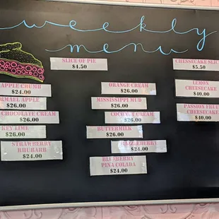 This week's pie and cheesecake offerings