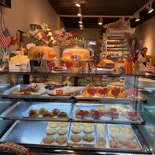 a display case of baked goods