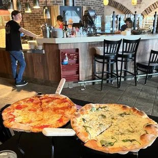 1/2 Cheese and 1/2 pepperoni and creamy white pizza with spinach, wood-fired!