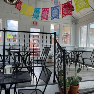 tables and chairs in a restaurant