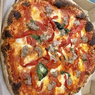 The Italian sausage and red pepper pizza.