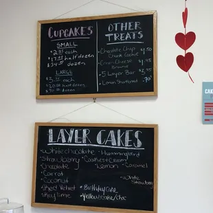 Status of what kind of cakes are being sold, and the pricing for cupcakes and other treats.