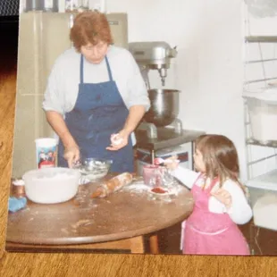 Mom and Birdie baking pies