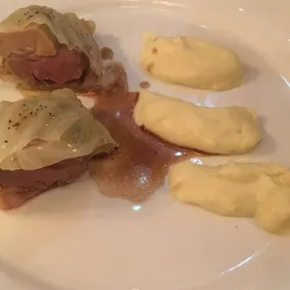 Steamed Squab and Foie Gras Wrapped in Savoy Cabbage