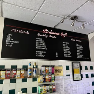 Drink menu as of 11/21/22