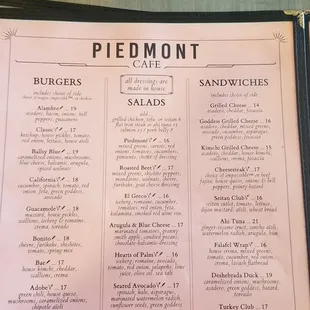 Salads, burgers, sandwiches and sides