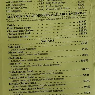 the menu of the restaurant