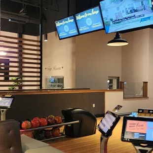 a bowling alley with bowling lanes