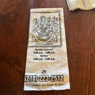 a menu on a table