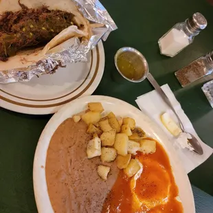 Huevos Rancheros and a Barbacoa Taco