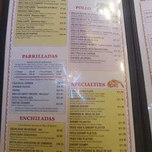 Specialty, parrilladas,enchiladas,pollo