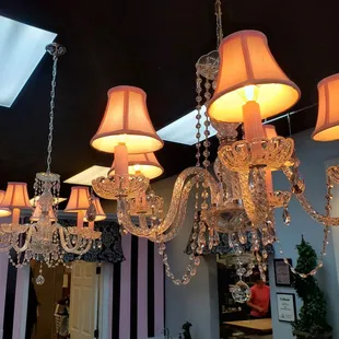 a chandelier in a restaurant