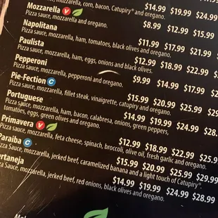 a menu for a pizza restaurant
