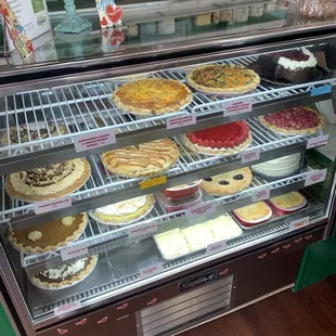 a variety of pies on display