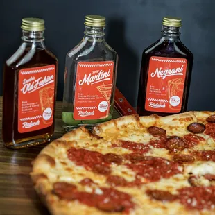 pepperoni pizza and syrup