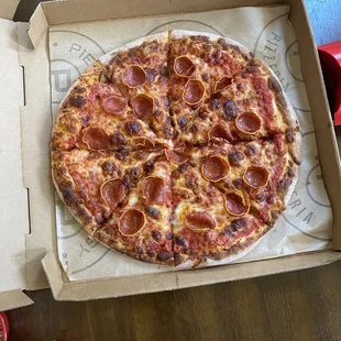 Burnt pizza.
